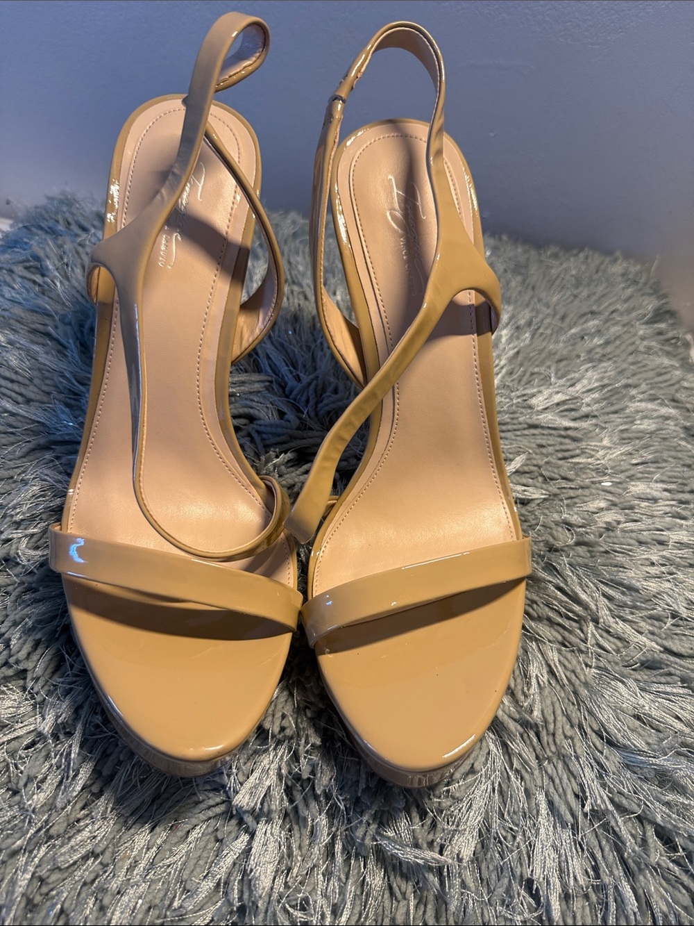 Vince Camuto Imagine Beige Patent Slingback Platform Heels